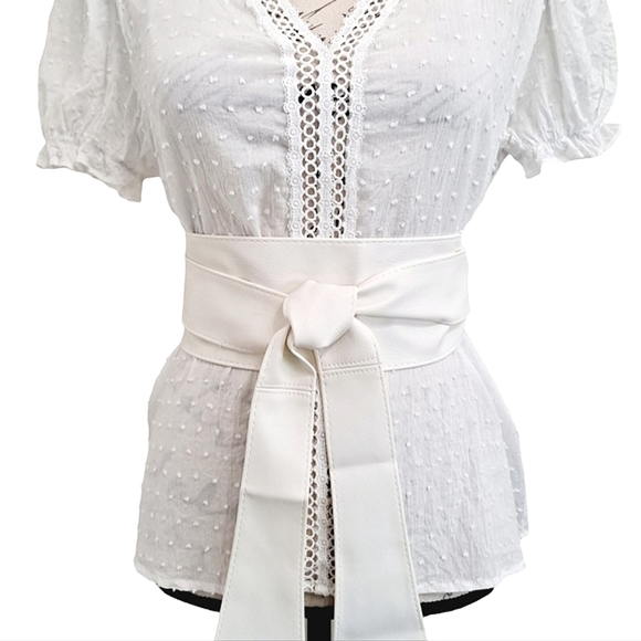 Plus Size White Faux leather corset wide waist boho cinch obi belt - Picture 4 of 9